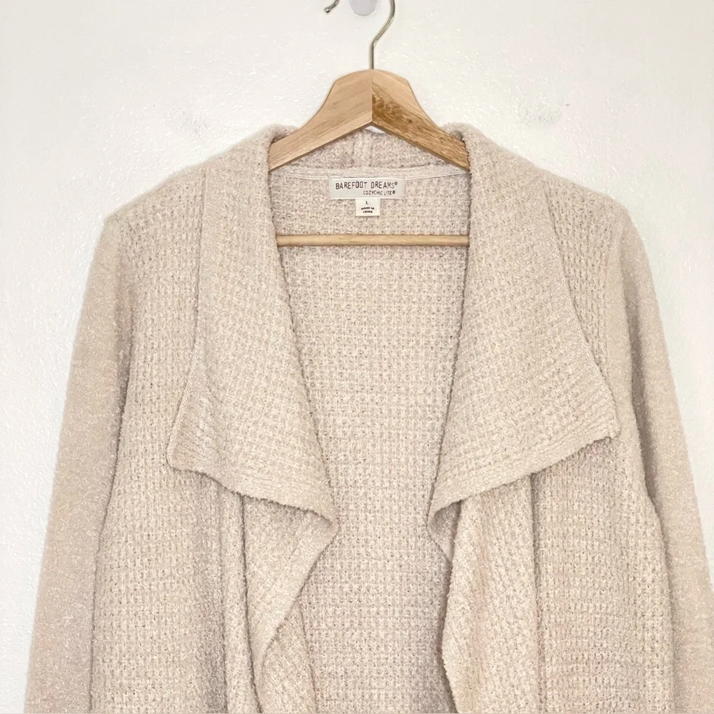 Barefoot Dreams CozyChic Lite Coastal Cardi Draped Open Front Sweater Bisque L